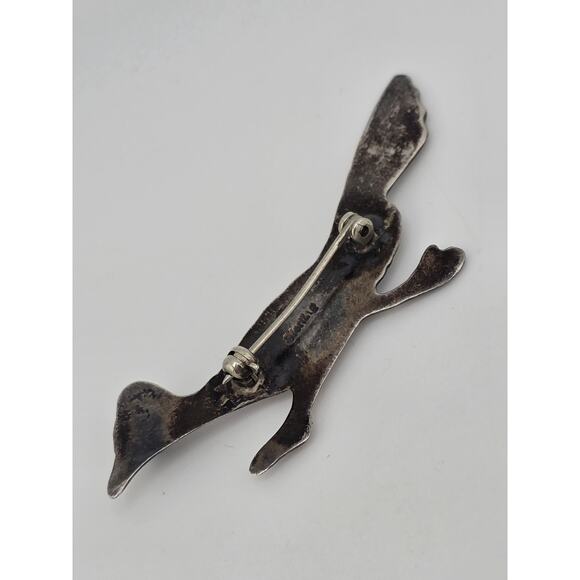 Vintage Stamped Sterling Silver & Turquoise Roadrunner Pin Brooch Southwestern - Picture 9 of 12